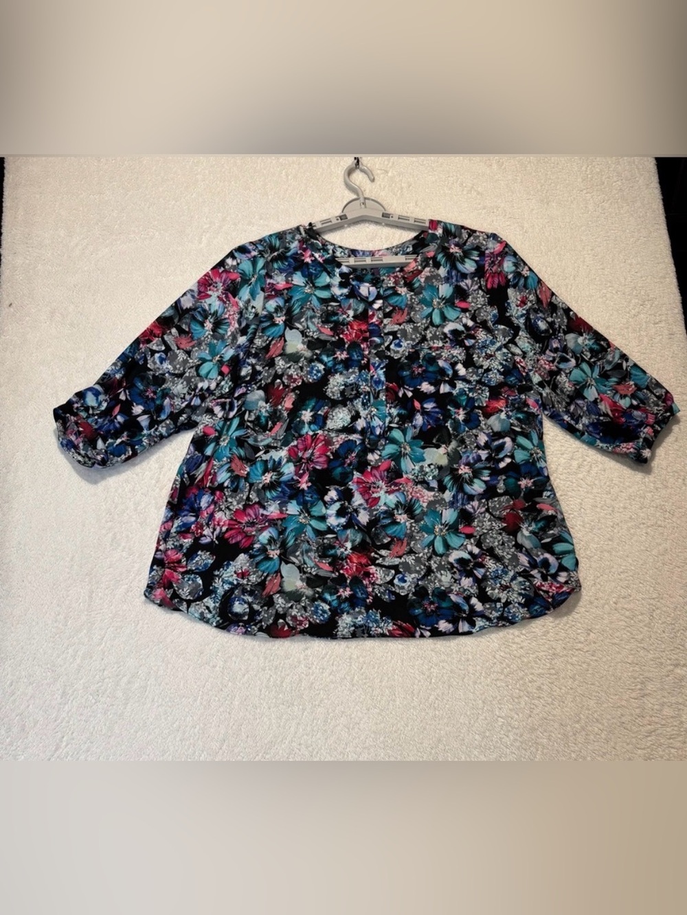 NYDJ Floral 3/4 Sleeves Pleated Back Top Size 2X Multicolor - Picture 2 of 11